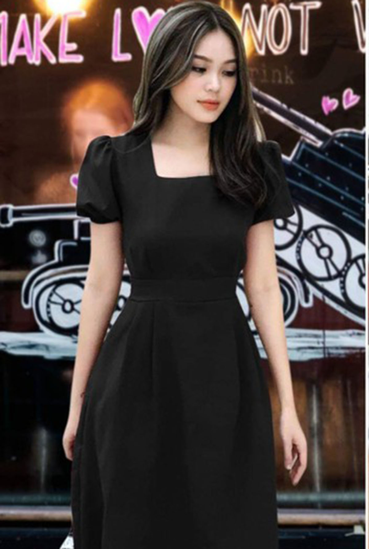 Đầm cổ vuông tay phồng sang chảnh