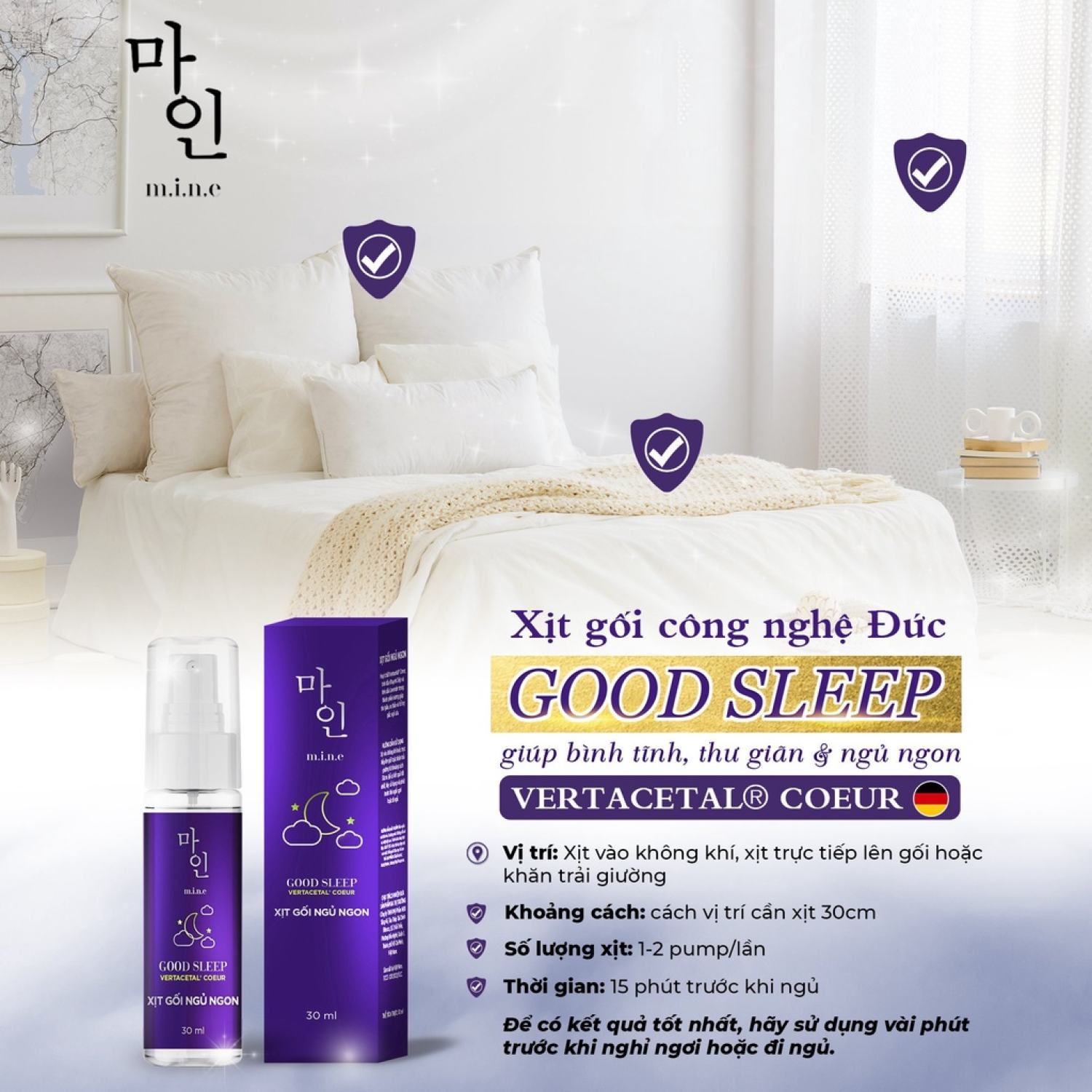 Xịt Gối Ngủ Ngon Mine Good Sleep 30ml Hương Thơm Giúp Ngủ Ngon, Ngủ Sâu