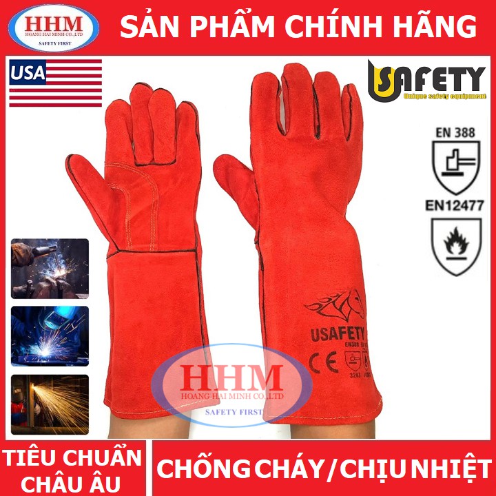Găng tay da thợ hàn Usafety - màu đỏ