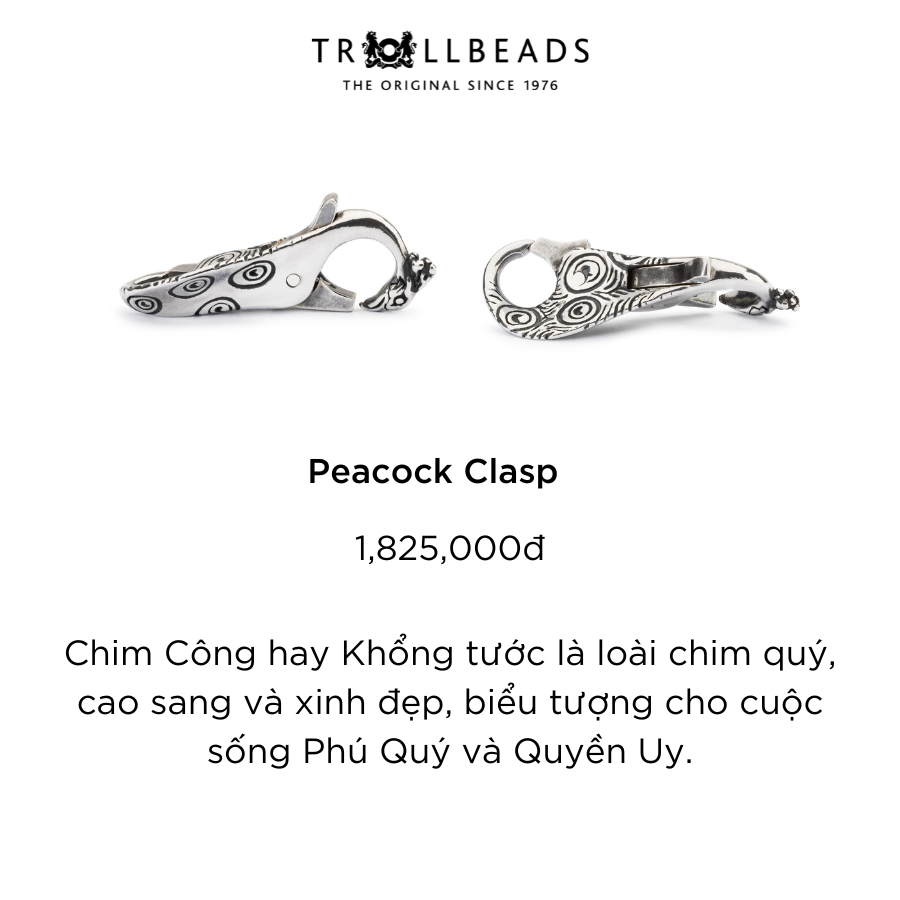 Trollbeads khóa bạc cao cấp peacock lock taglo-00055