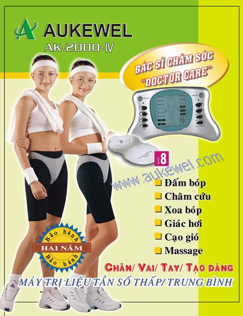 (Máy matxa toàn thân) Máy massage xung điện trị liệu Aukewel Doctor Care Vip Model AK-2000 III, 8 miếng dán, bảo hành 2 năm