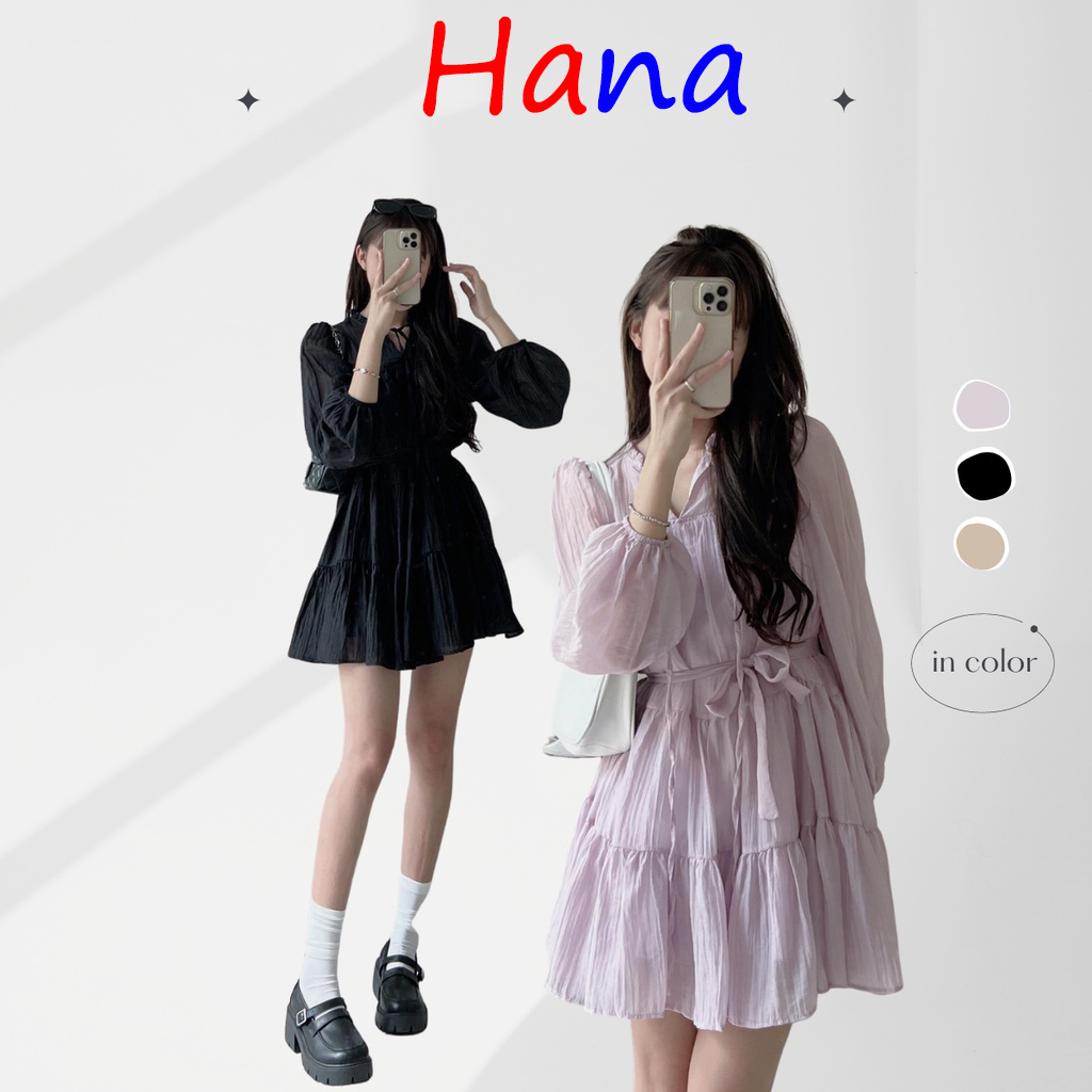 Váy tơ babydoll hai lớp dáng xòe kèm đai thắt eo- Hana14