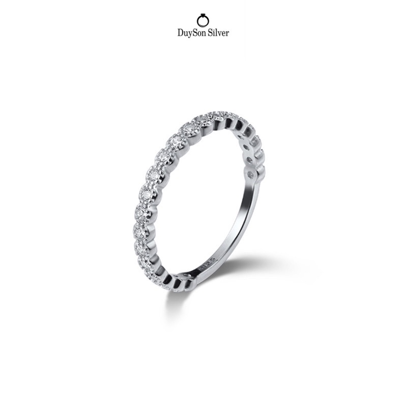 Nhẫn bạc nữ 925 đính nạm một hàng đá, nhẫn bạc ý 925 mạ vàng trắng cao cấp duyson silver