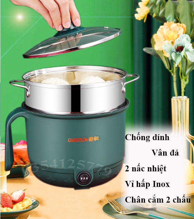 Nồi đa năng 3 trong 1: nấu lẩu, nấu mì, nấu cơm _ 2 nấc nhiệt, chống dính vân đá, chân cắm 2 chấu