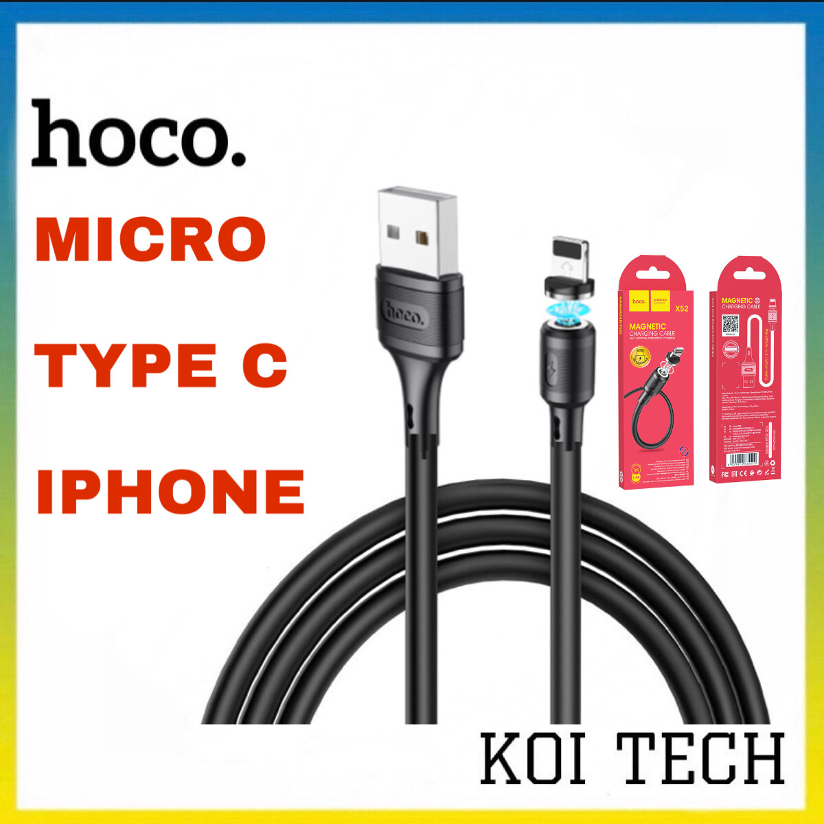 Dây sạc nam châm iphone type c micro usb hoco uc52  - cáp sạc lightning type c micro usb từ tính dùng cho IP androi samsung v...v  - KOI TECH