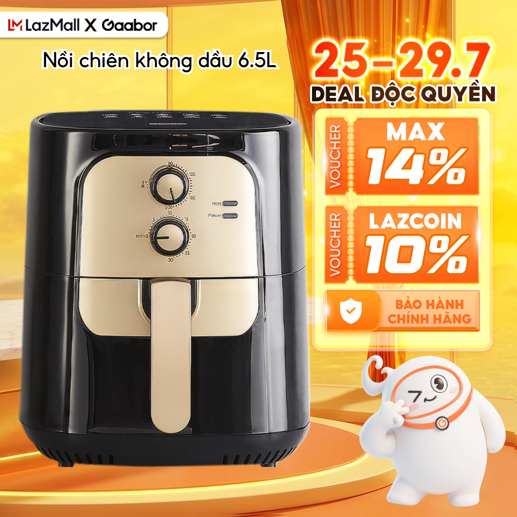 Nồi chiên không dầu GAABOR 6.5 lít AF65M-BK01A công suất 1400W vỉ chiên rời tách dầu - Bảo hành 12 tháng 1 đổi 1