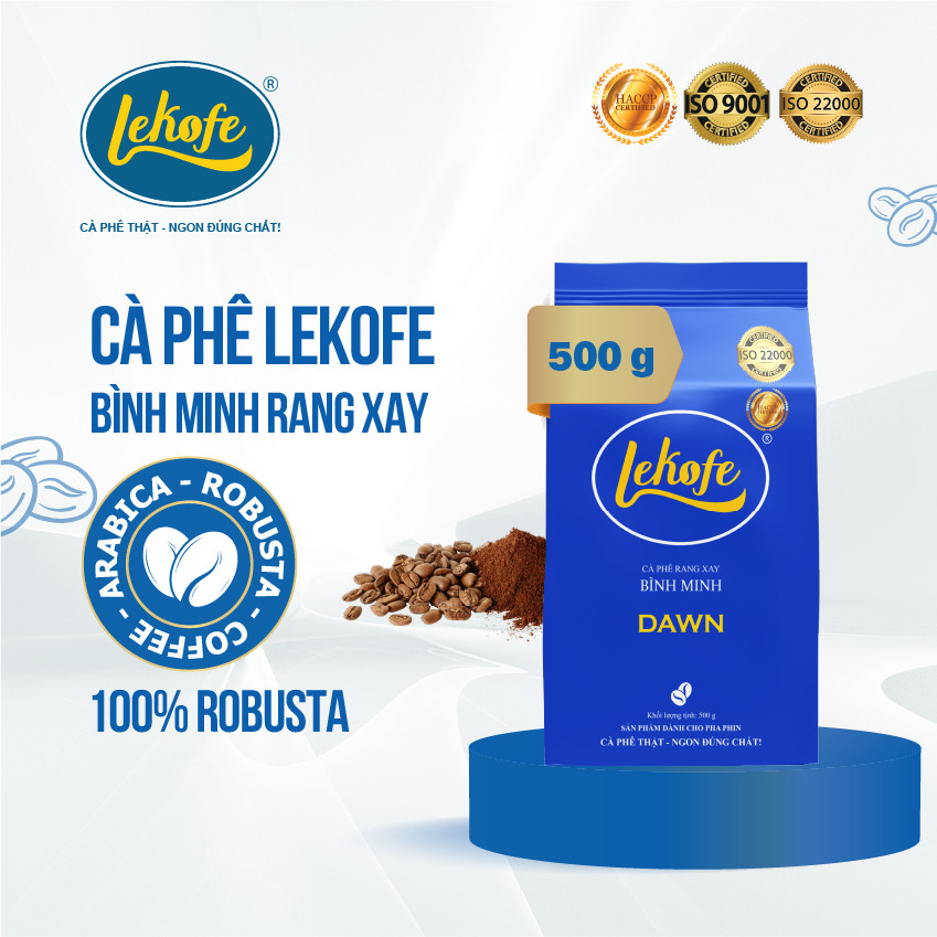 Cà phê rang xay Bình Minh Lekofe 100% Robusta Đắng đậm chát nhẹ Túi 500g