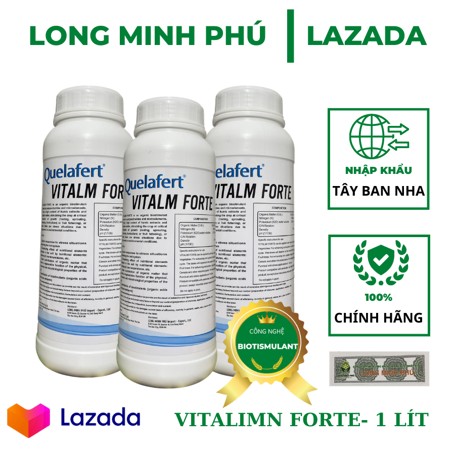 Phân bón hữu cơ nhập khẩu Tây Ban Nha Vitalim Forte can 1 lít-Kích rễ, hạ phèn, lá xanh dày, trái lớn , phục hồi nhanh