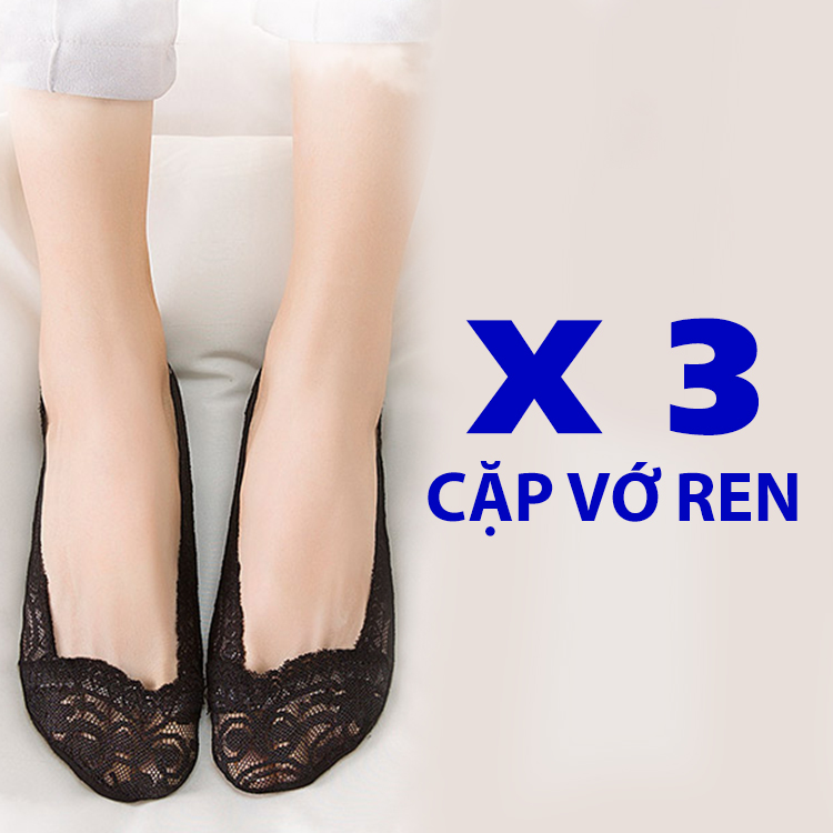 [HCM]Bộ 3 đôi vớ ren mềm mang giày búp bê giày cao gót cực êm chân - Màu da - PK07