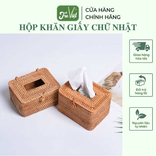 Hộp khăn giấy mây chữ nhật - rattan tissue box
