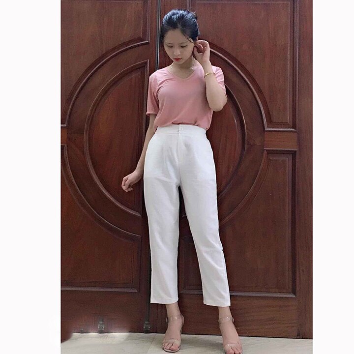 Quần baggy nữ vải đũi Nhật - quần đũi cạp trước cúc- cạp sau chun (hoàn tiền nếu không như hình) - hanhnguyenMode