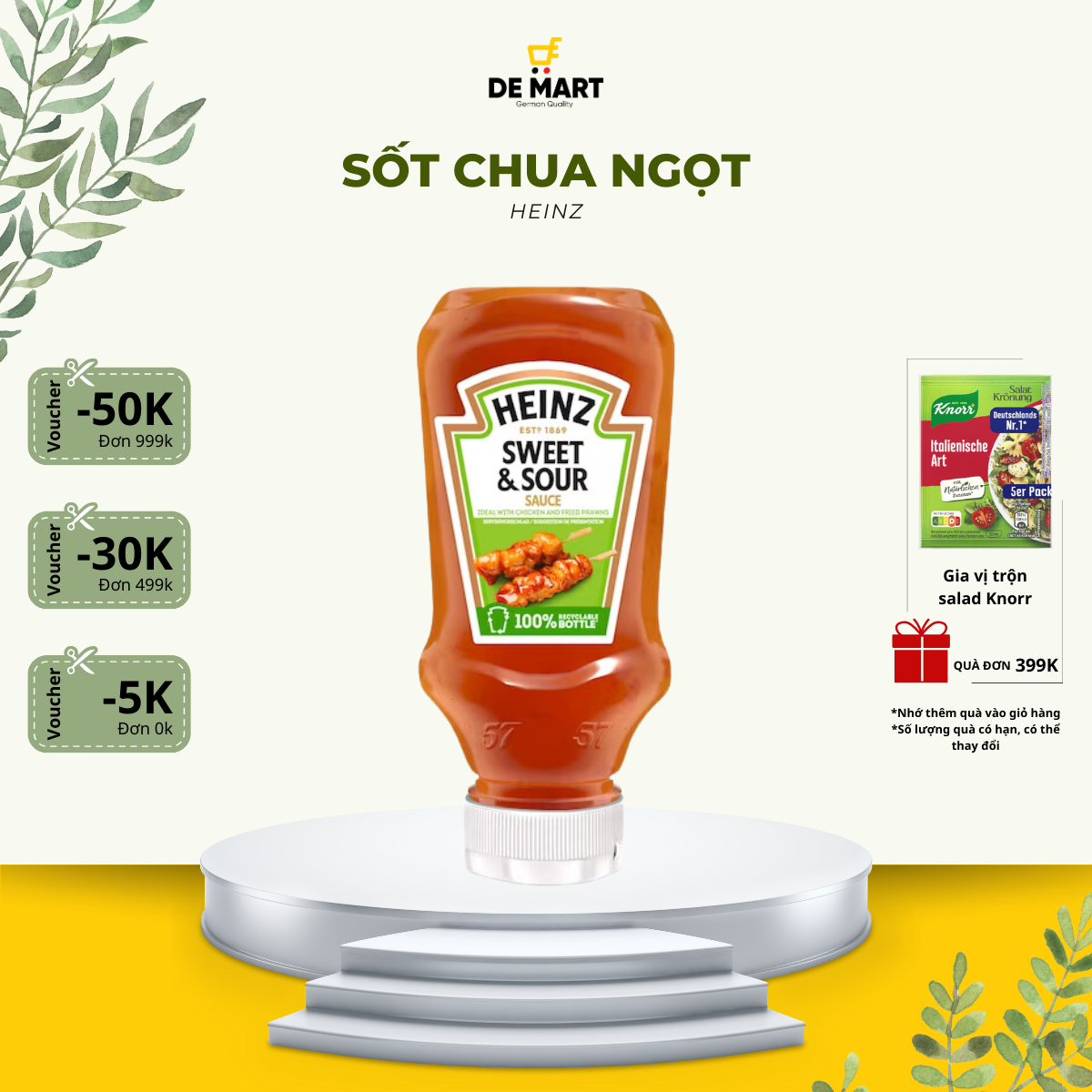 [Nội địa Đức] Sốt chua ngọt chấm các món chiên rán, thơm ngon chuẩn vị, HEINZ chai úp ngược 220ml