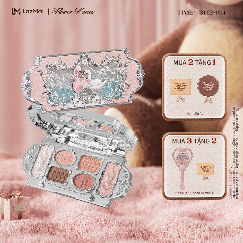 Flower Knows Bảng Phấn Mắt swan ballet Sáu Màu Sắc Hiệu Ứng Mịn Màng Lâu Trôi 6.5g