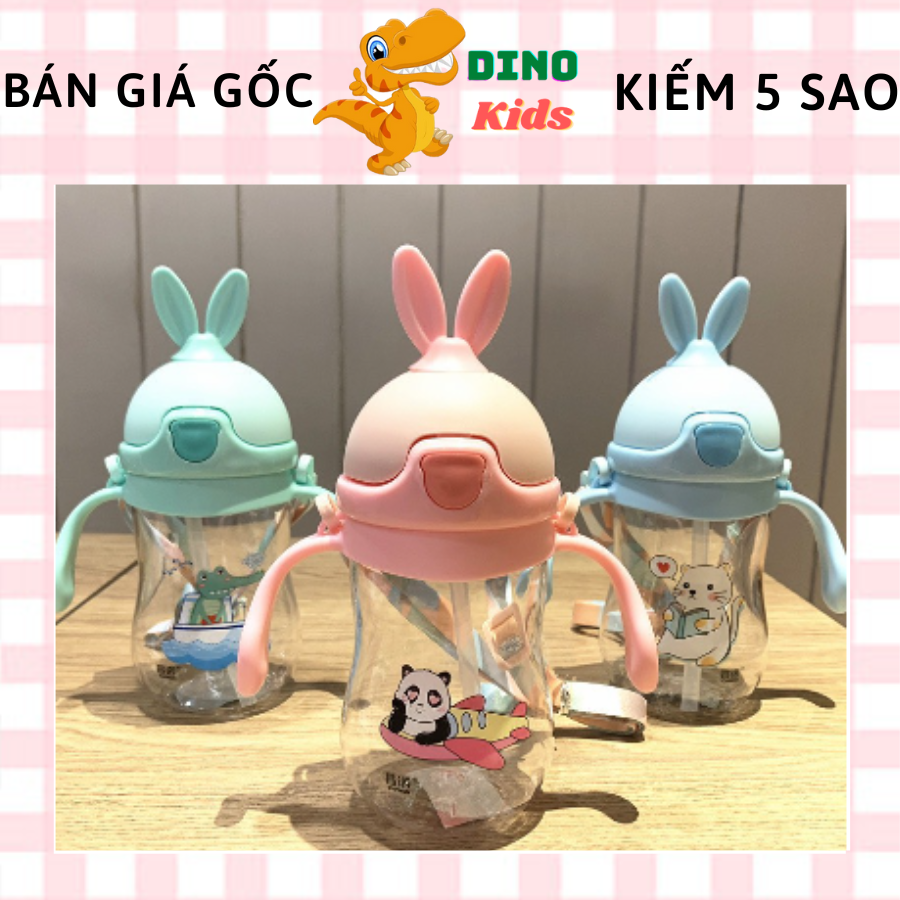 Bình đựng nước cho bé có ống hút Silicon, bình nước dễ thương cho bé - DINOKIDS