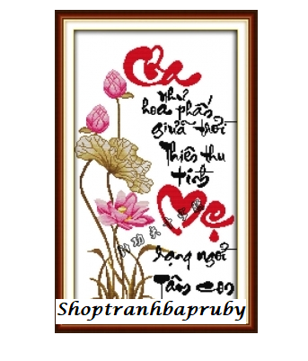 Tranh thêu cha mẹ hoa sen 222215 kích thước 43 x 68 cm