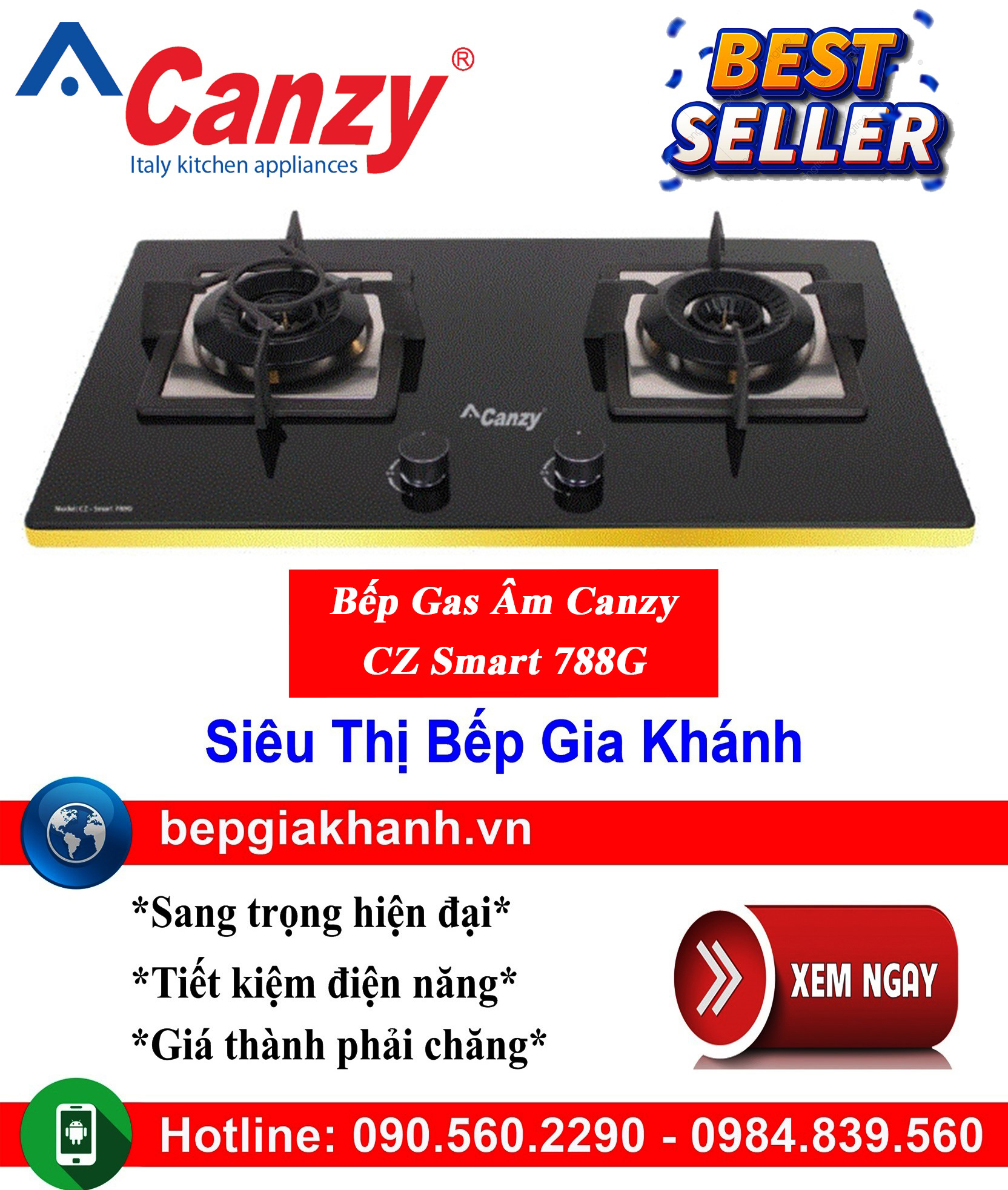 Bếp gas 2 vùng nấu Canzy CZ Smart 788G, bếp gas, bếp gas đôi, bếp gas đơn, bếp gas âm, bếp ga, bếp ga đôi, bếp ga đơn, bếp ga âm, bep ga, bep gas