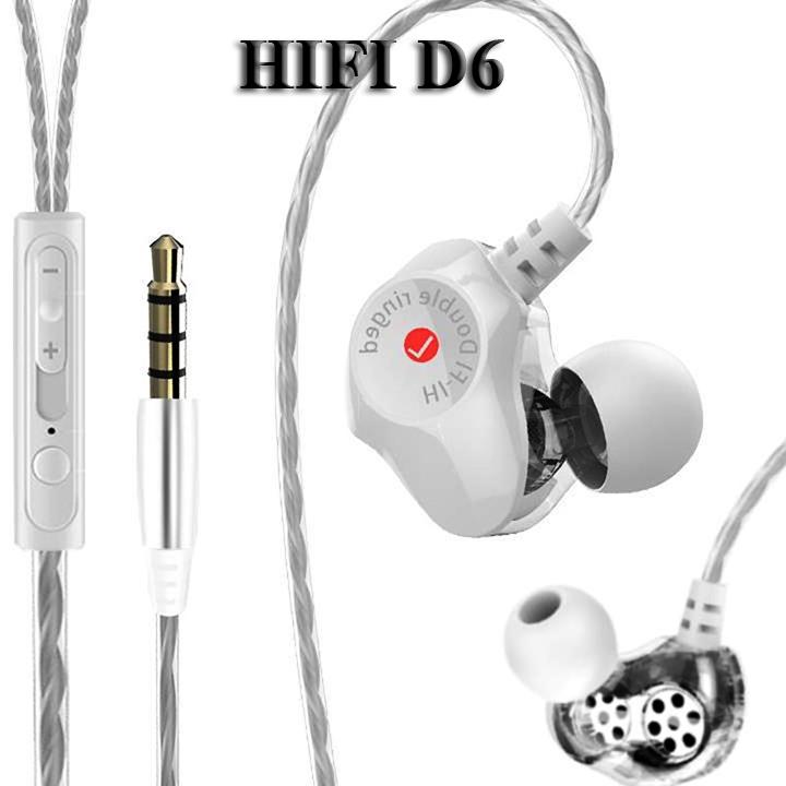 Tai nghe HI-FI D6 lõi tứ bốn loa siêu trầm, tai nghe bốn loa trong tai nghe loa siêu trầm điện thoại di động phổ âm hifi