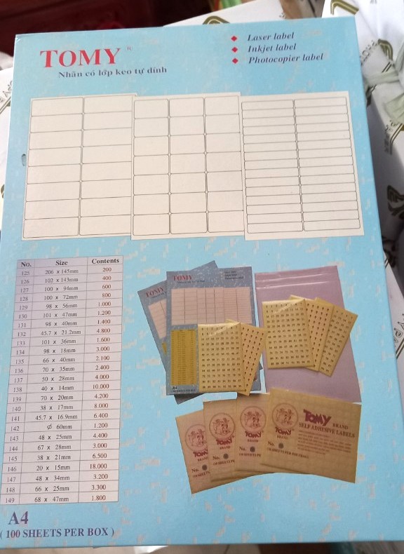 Giấy decal Tomy A4 in mã vạch - Nhãn có keo tự dính Tomy 128