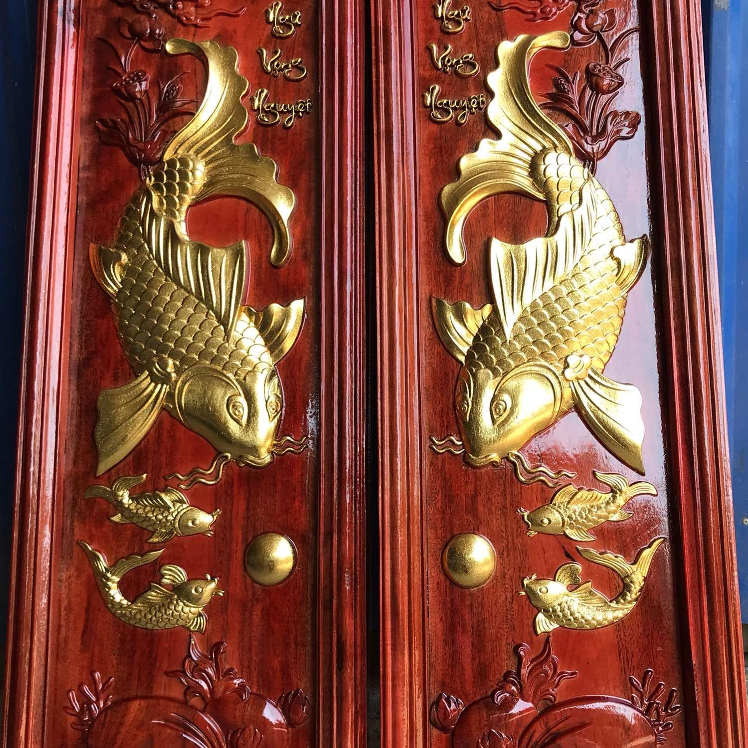 Tranh Lý Ngư Vọng Nguyệt Gỗ KT 38x107x4cm đục sâu 1.5cm ván nền nguyên khối