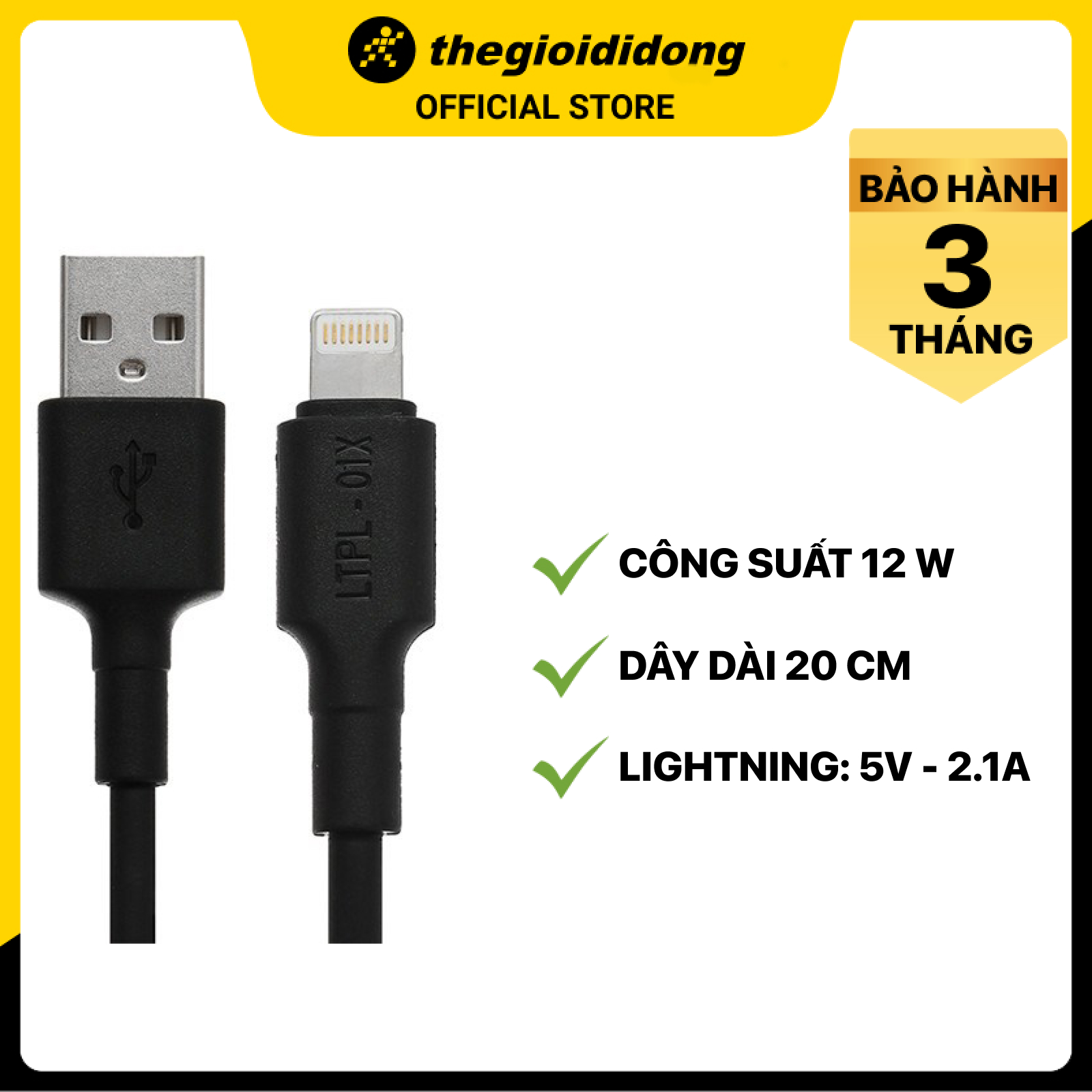 Cáp lightning 20cm ava ltpl-01 đen