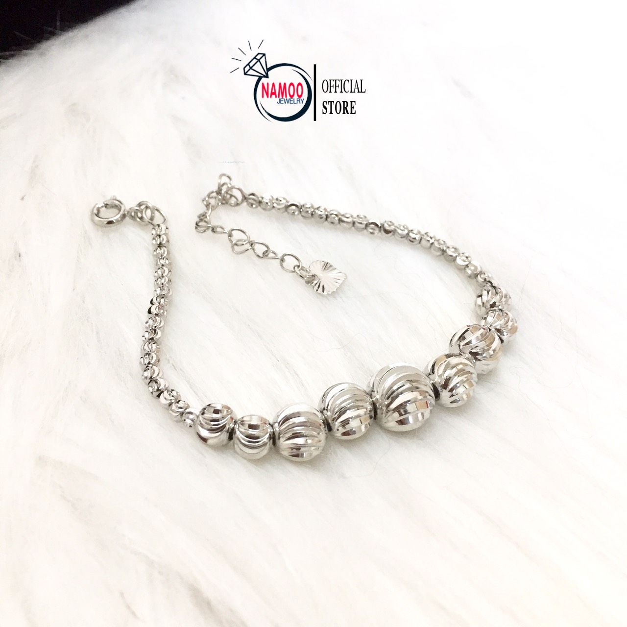 Lắc tay bi nữ, lắc bạc xi kim l278 namoo jewelry
