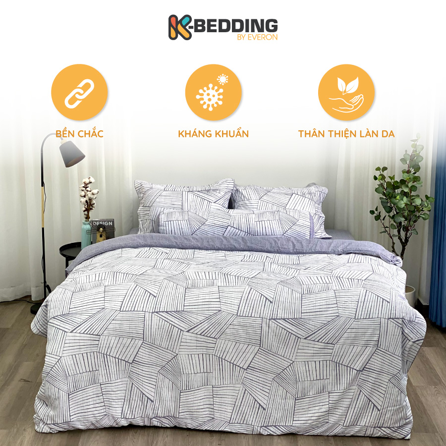 Bộ ga giường chun K-Bedding by Everon KMTP 112 Xám phối trắng - Chất liệu cao cấp MicroTencel nhập khẩu Hàn Quốc, thoáng nhẹ không bai xù (KHÔNG GỒM CHĂN)