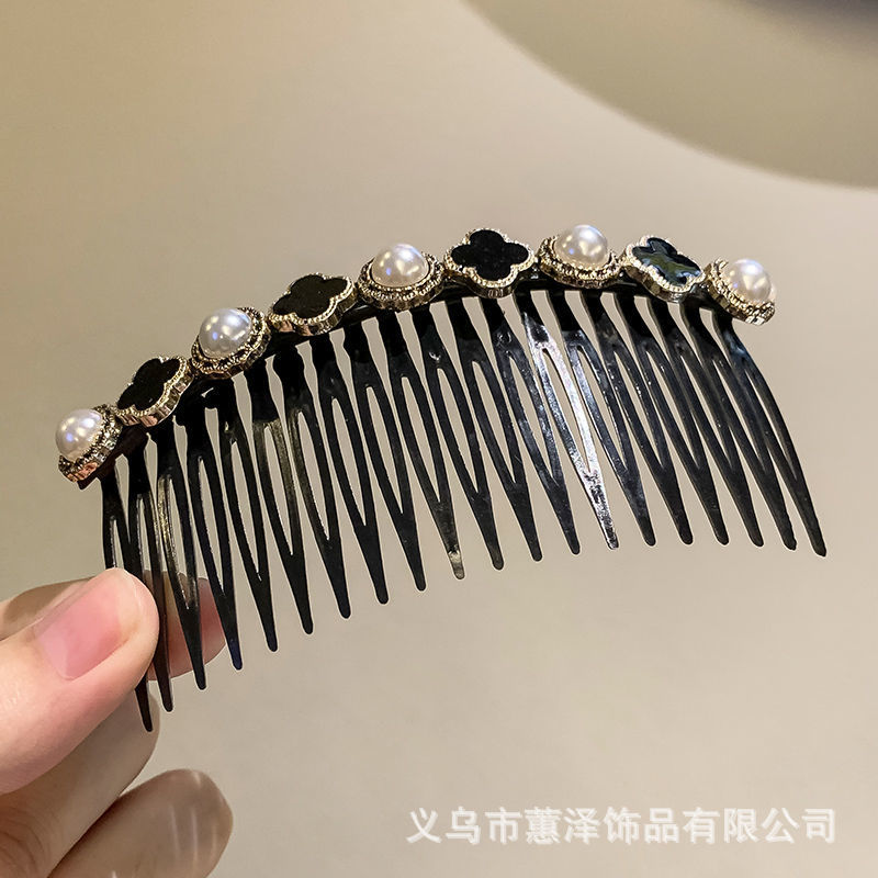 Lược cài tóc đính hoa đen trắng sang trọng cho bạn gái mim caitochoa076