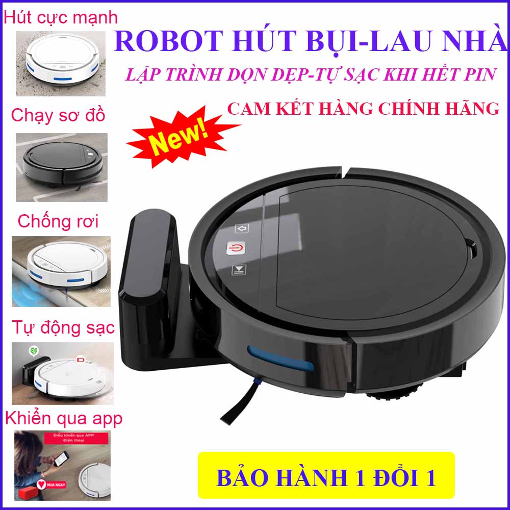 Robot Hút Bụi Lau Nhà, Robot Hut Bui, Máy Hút Bụi Thông Minh.Điều khiển qua APP điện thoại, lực hút mạnh mẽ, mắt thần chống rơi, khả năng leo bậc thềm, hoạt động theo lập trình sẵn, tự động sạc khi hết pin, LỖI 1 ĐỔI 1