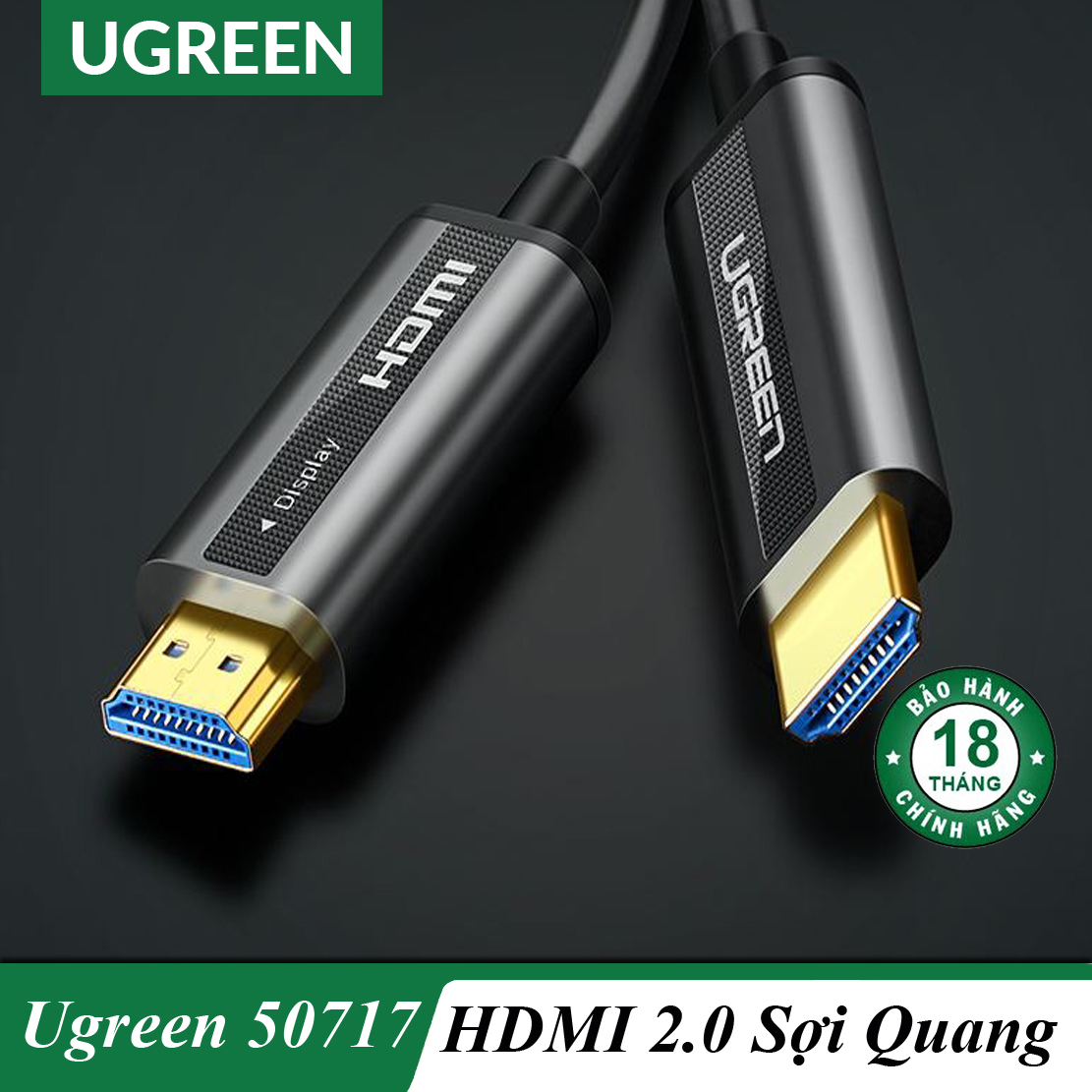 Cáp hdmi 2.0 sợi quang hợp kim kẽm hỗ trợ 4k/60hz ugreen 50717 chính hãng - bảo hành 18 tháng