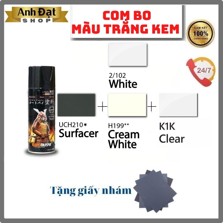 Màu trắng kem h199, sơn nền trắng 102, sơn bóng k1k**, anh đạt shop