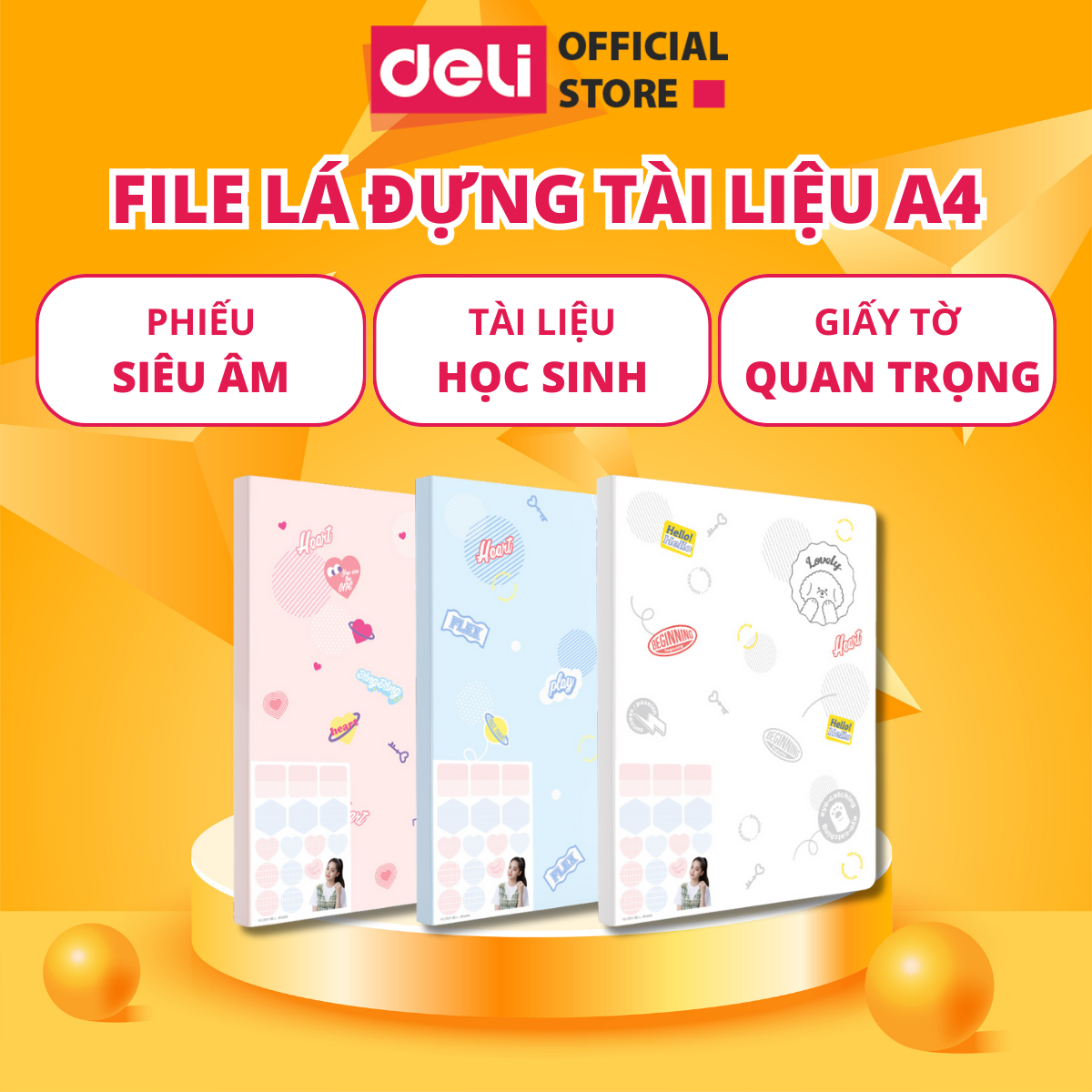 File Tài Liệu Đa Năng Deli A4 - Bìa Kẹp Lá Học Sinh, Tệp Đựng Tài Liệu Siêu Âm, 30-40 Lá, Họa Tiết Cute, Chất Liệu Bền Bỉ, Dễ Dàng Sử Dụng, Phù Hợp Cho Học Sinh và Văn Phòng