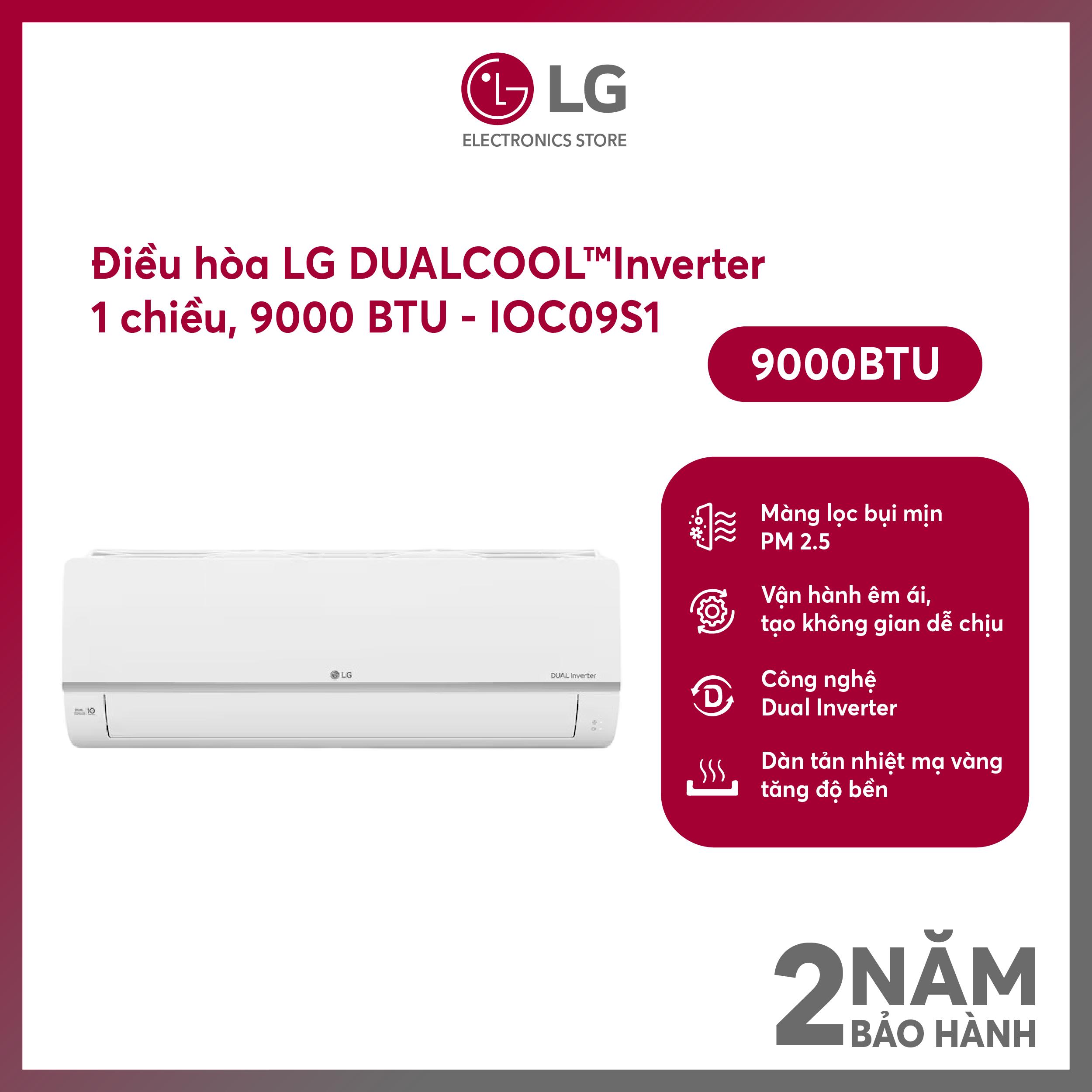 [MODEL 2025][FreeSHIP COD HN + công Lắp nội thành HN] Máy lạnh LG 1 chiều Inverter 9000BTU 1HP IOC09S1