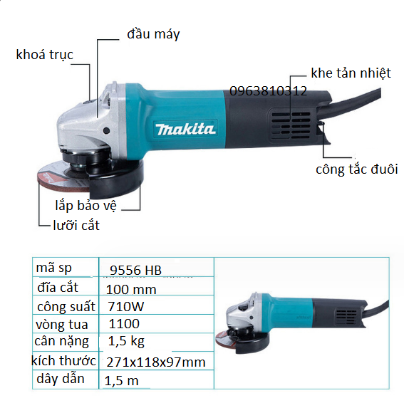 Máy mài cắt MAKITA nhật bản công tắc gạt đuôi bền vình viễn - 100% dây đồng - Máy mài cầm tay - Máy cắt cầm tay