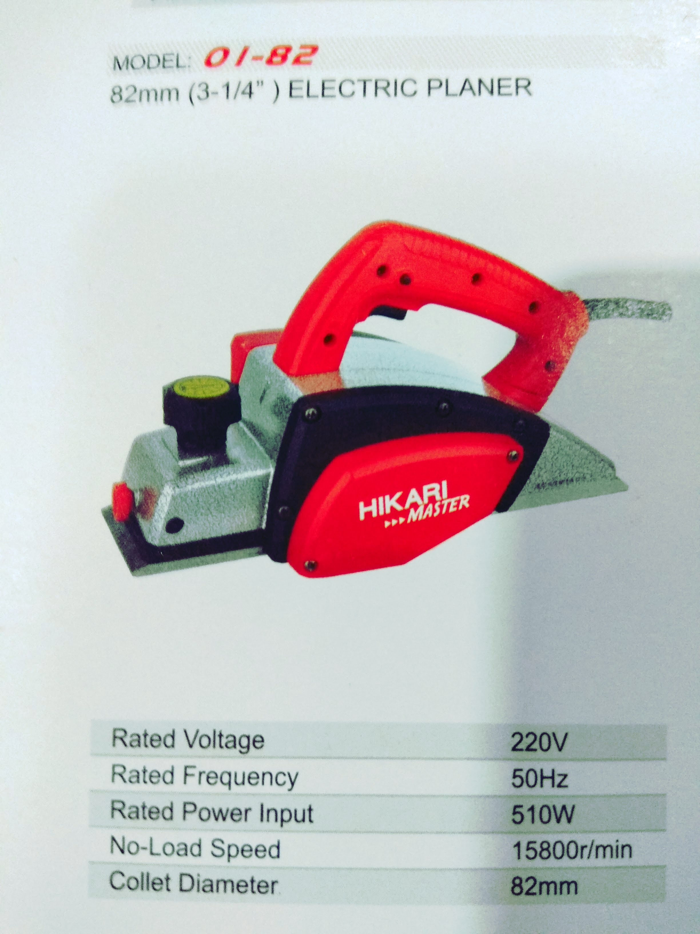 Máy bào hikari 01-82 madein thái lan màu đỏ tươi, 510w, bề ngang bào 82mm.