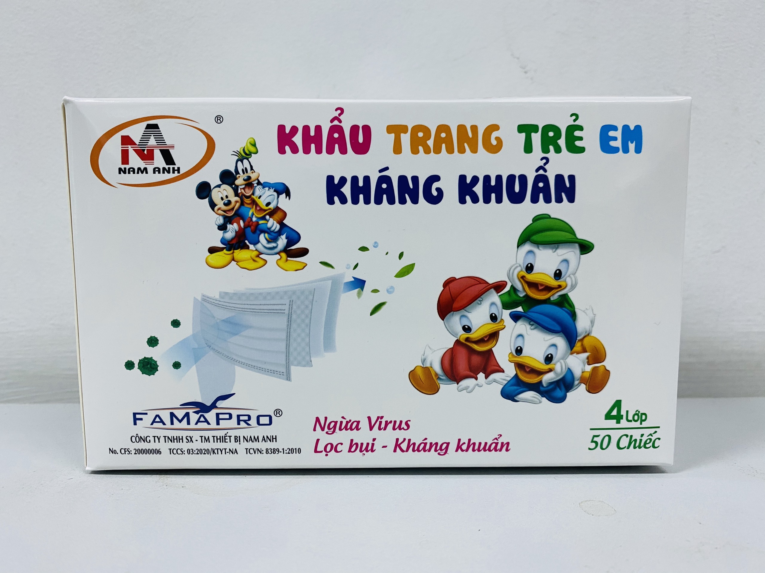 [HCM]Khẩu Trang Trẻ Em - Hộp 50 Cái Khẩu Trang Trẻ Em Kháng Khuẩn 4 Lớp Nam Anh - Chọn Màu