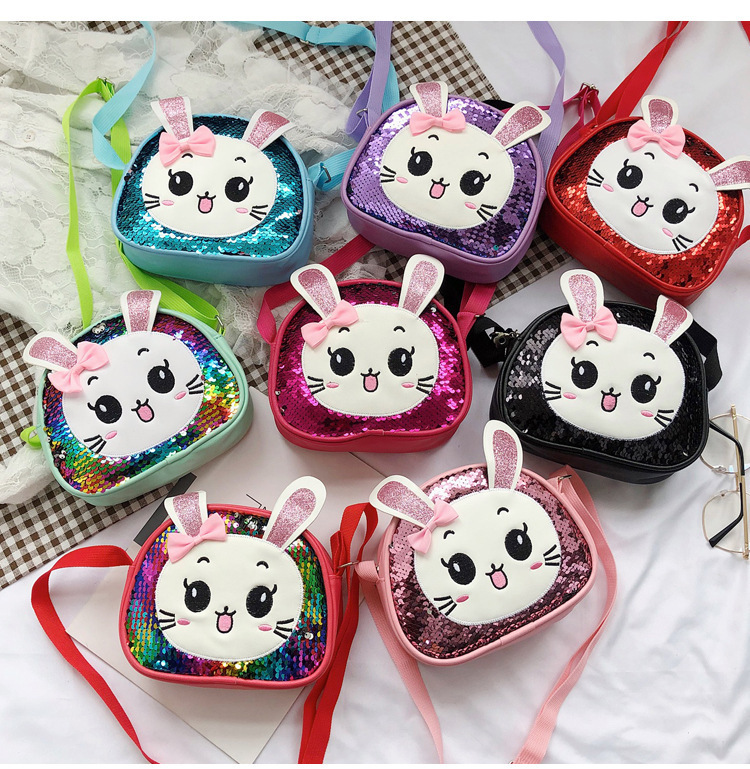 Túi đeo chéo cho bé gái đính sequin hình thỏ cute