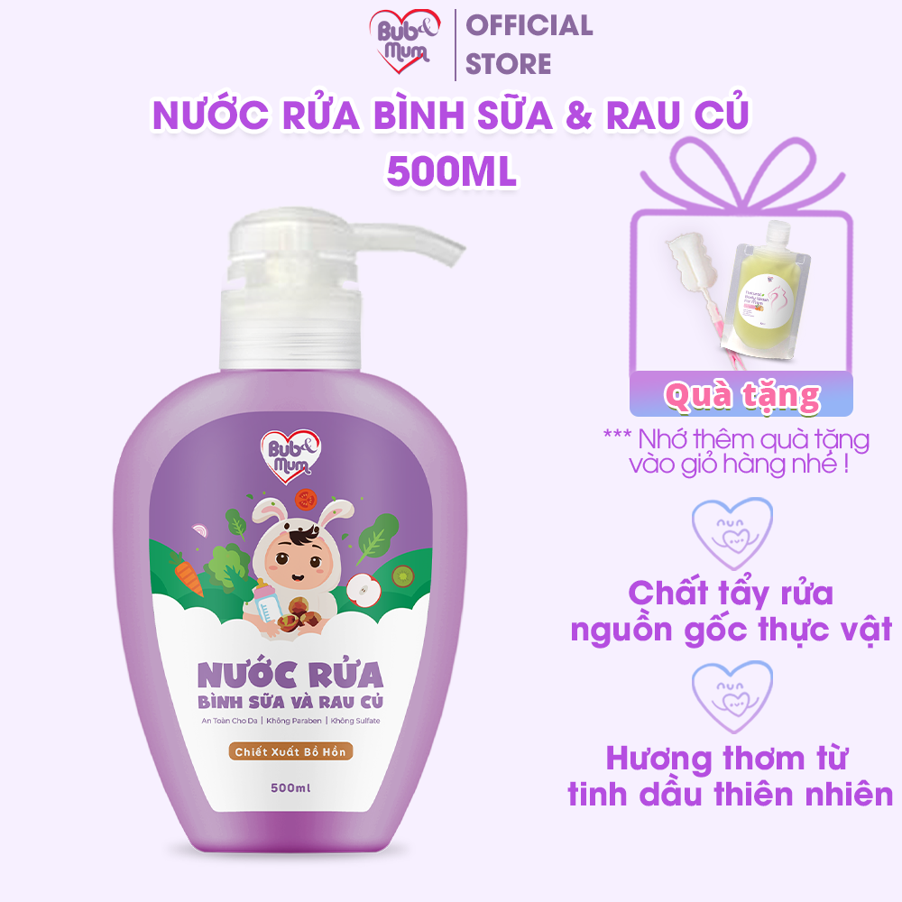 Nước rửa bình sữa và rau củ cho bé chiết xuất quả Bồ Hòn hoàn toàn từ thiên nhiên 500ml - BuB&MuM