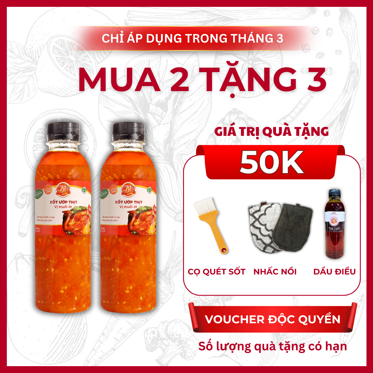[HỎA TỐC] Combo 2 chai Sốt Nướng Muối Ớt cho gà nướng, hải sản, heo Bếp Xuyên Việt 400g cho 2kg thịt, gia vị