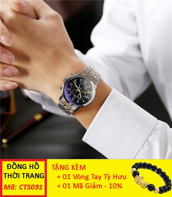 Đồng hồ nam xanh đen ❤️ lsvtr ❤️ cts091 ❤️ dây kim loại đẹp chống nước cao cấp