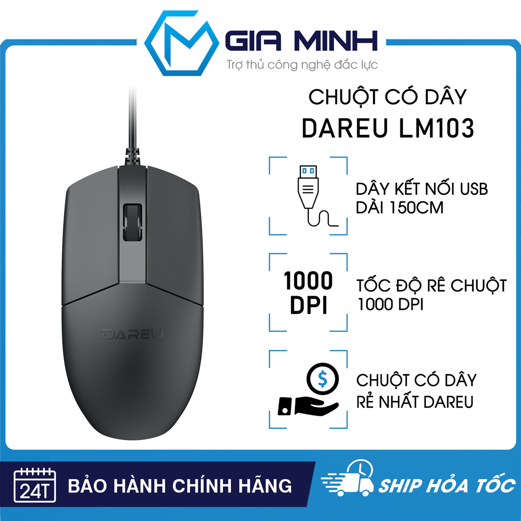 Chuột Máy Tính Có Dây DareU LM103 - Dành Cho Văn Phòng - Giá Rẻ - Hàng Chính Hãng - Bảo Hành 24 Tháng