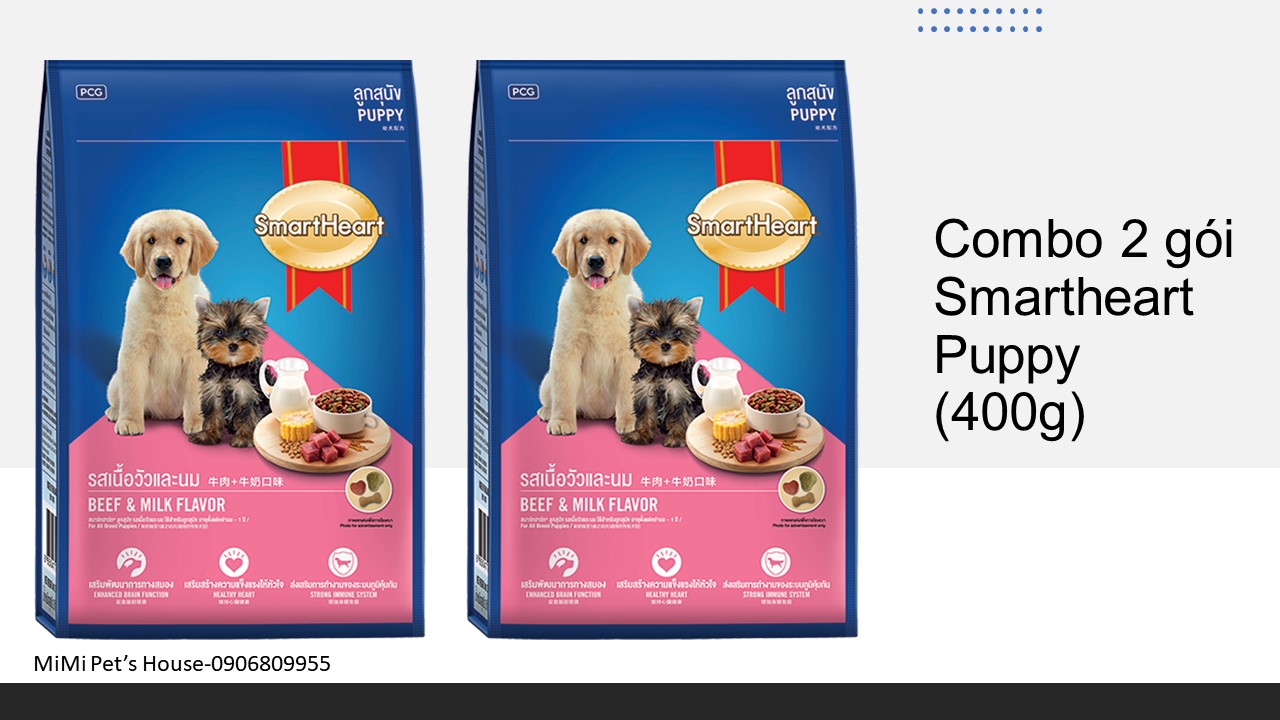 Combo 2 gói thức ăn hạt cho chó con Smartheart Puppy (2x400g)