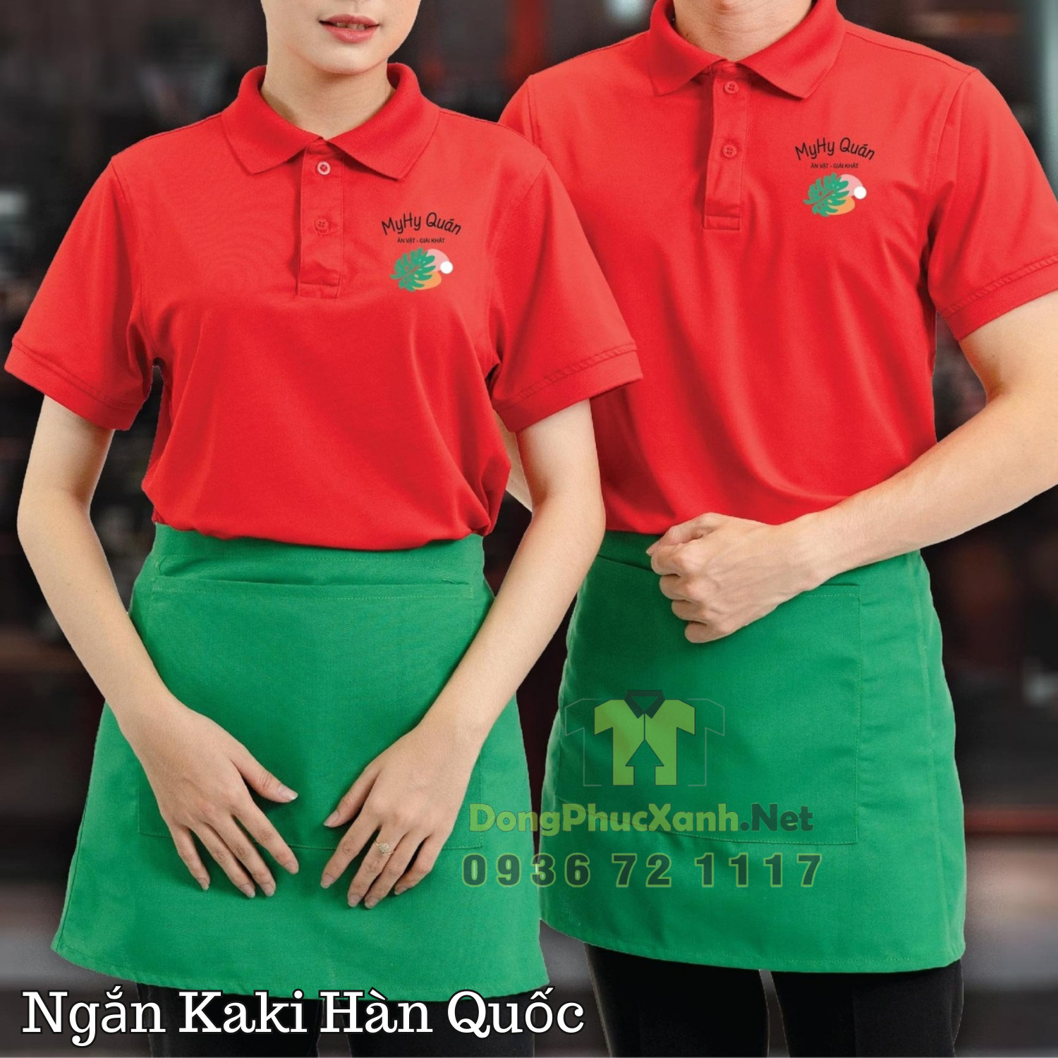 Tạp Dề Trơn Màu Xanh Cho Phục Vụ