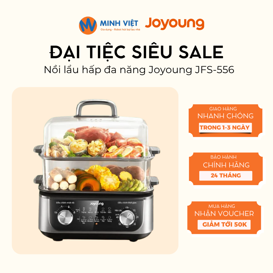 Joyoung Jfs-556 Multi-Function Steaming Hot Pot - 1600W, 16L Capacity, Removable Bottom for Easy Cleaning - 24 Months Warranty - Minh Viet