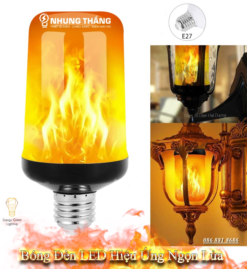 Bóng đèn led tạo hiệu ứng ngọn lửa cháy độc đáo - đui e27 - ánh sáng siêu sáng, siêu tiết kiệm điện - có video thực tế