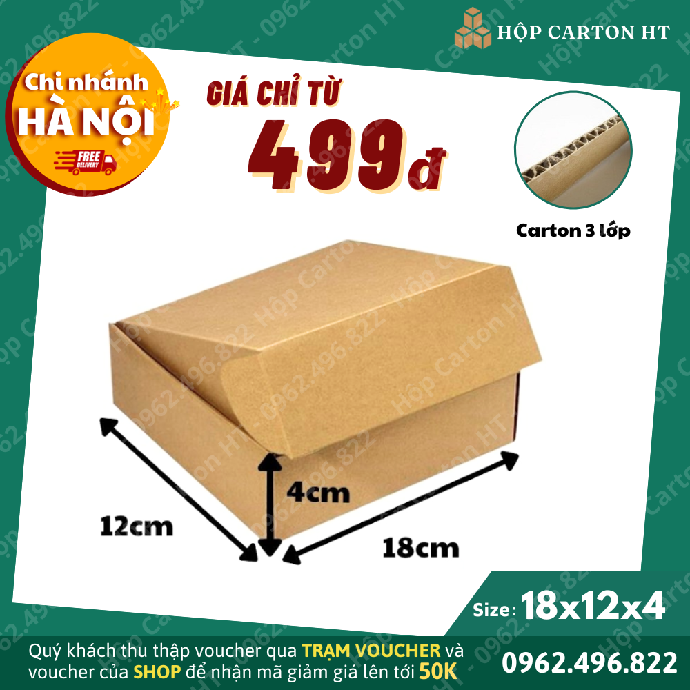 Combo 100 hộp carton nắp gài 18x12x4 hộp giấy nắp cài đóng hàng quần áo, quà tặng handmade giá gốc tận xưởng - hộp carton ht