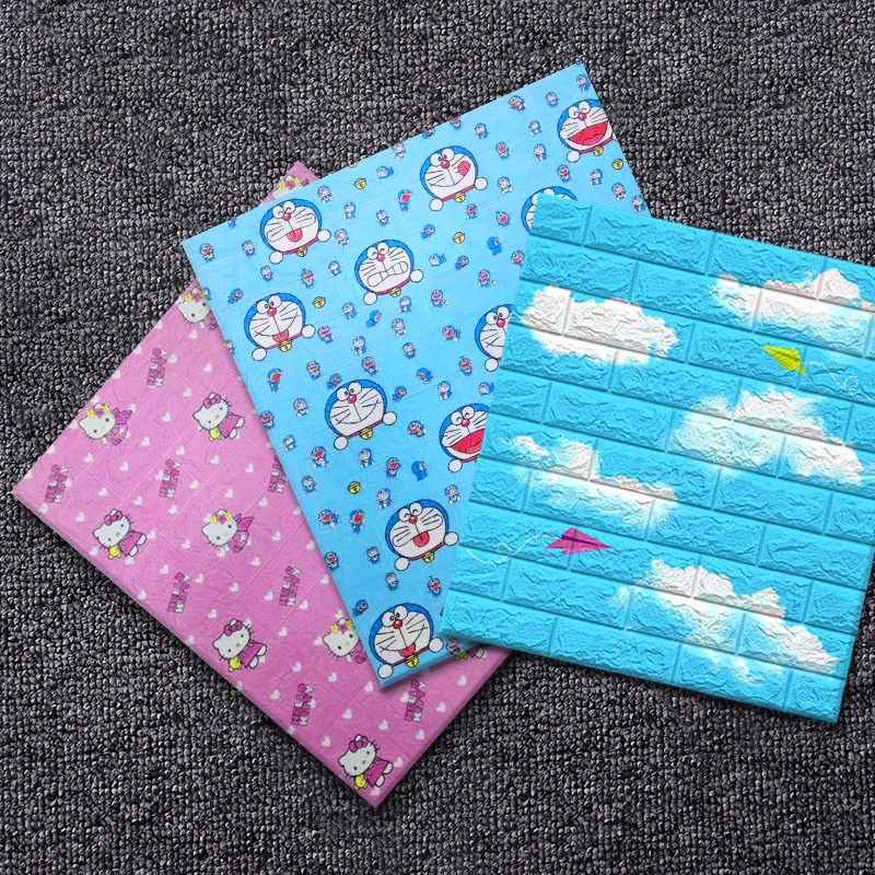Xốp dán tường 3d - Hello Kitty - Doremon - Hoạt Hình - Vân Gạch Cổ Loại 1 Kích