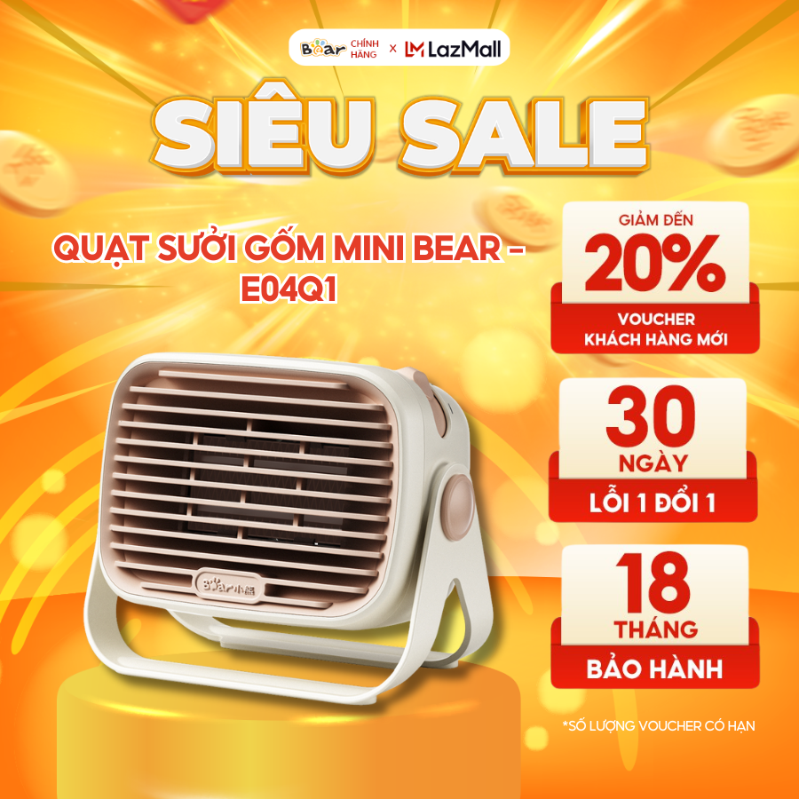 Máy Sưởi Bear Máy Sưởi Mini Quạt Sưởi Máy Sưởi Gốm Treo Tường Để Bàn Đa Năng Tiết Kiệm Điện Làm Ấm Nhanh DNQ - E04Q1