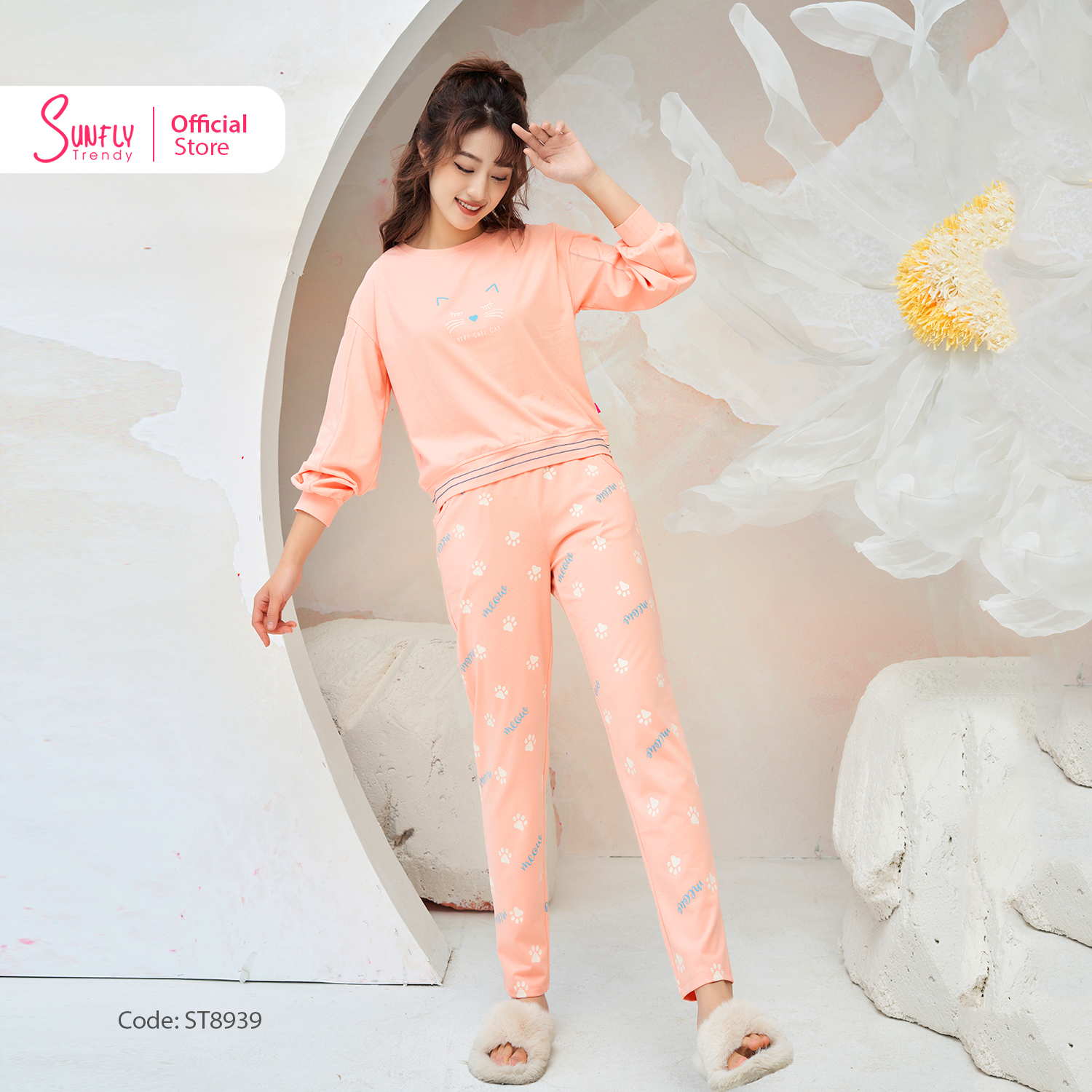Đồ bộ mặc nhà nữ cotton sunfly áo tay dài quần dài st8939