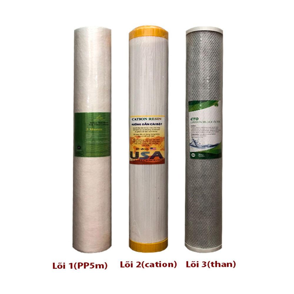 Bộ 3 lõi lọc nước 20inch (PP5m+cation+than lưới)