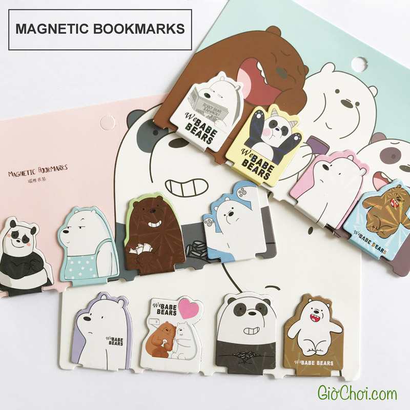 Bộ 4 bookmark nam châm kẹp sách hình 3 chú gấu